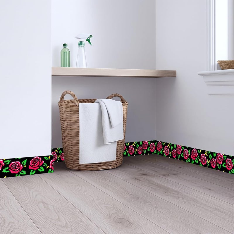 IOHEFY Red Rose Wallpaper Border 196x4 Inch Removable Wall Border Peel and Stick Floral Design with Green Leaves for Bedroom Bathroom Kitchen Living Room Wall Trim Decor Romantic Vintage Style - Image 2